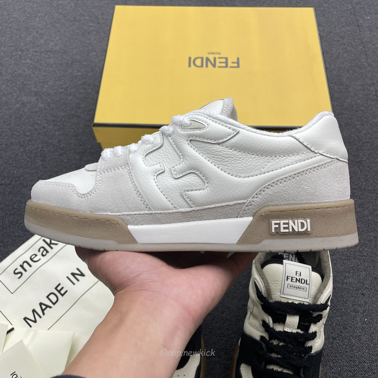 Fendi Match Cream Black White Suede And Leather Low Top Sneakers (11) - www.newkick.vip